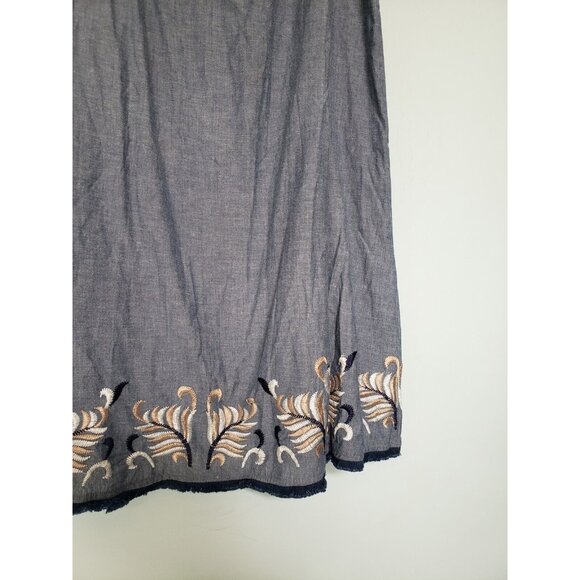 Chelsea & Violet Womens L Tank Dress Floral Embroidery Blue 100% Cotton Boho - Picture 3 of 6